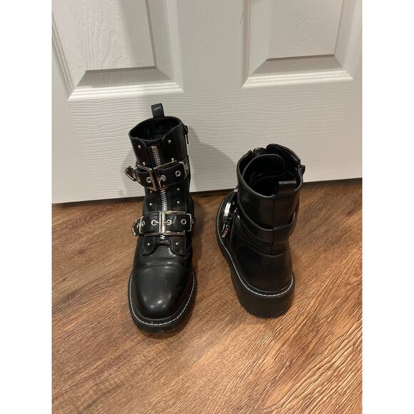 iver Island Black Buckle Biker Combat Boots Women's Size 7 - Picture 6 of 9
